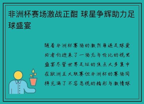 非洲杯赛场激战正酣 球星争辉助力足球盛宴